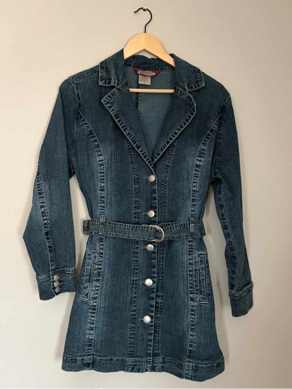 Y2K Denim Jacket Belted Medium Wash Mini Dress 2 Way 2000s - Picture 7 of 10